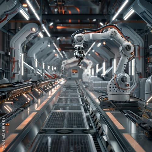 Stunning CG 3D rendering of a high-tech automotive assembly line