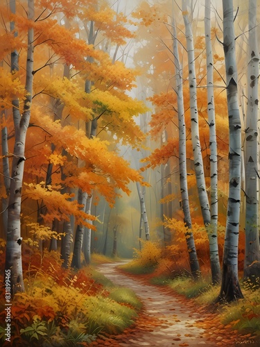 Autumn Forest Landscape Oil Painting Art