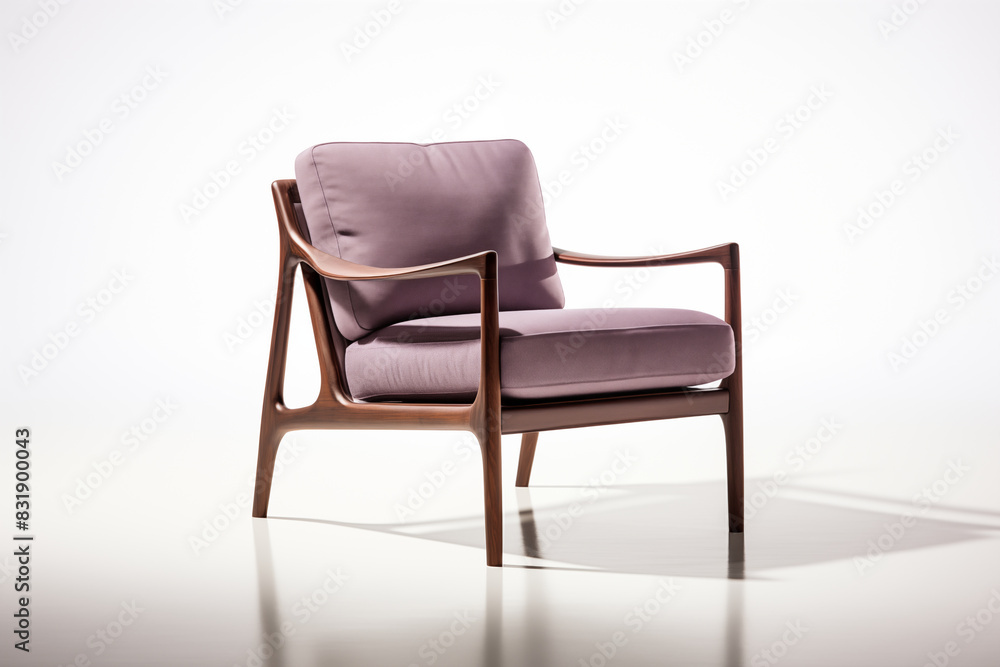 Elegant midcentury modern armchair with a comfortable cushion and stylish armrests isolated on a white background Elegant midcentury modern armchair with a comfortable cushion and stylish armrests isolated on a white background