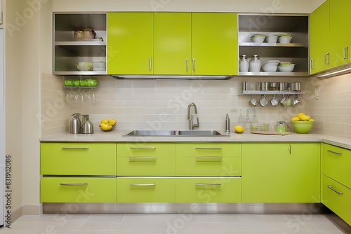 Modern green kitchen. Modern green kitchen interior. 