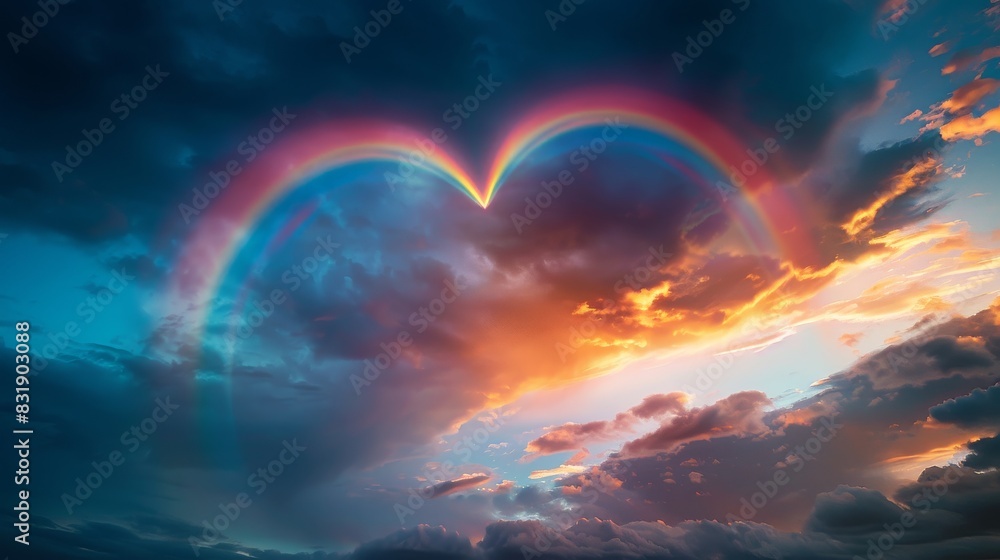 Naklejka premium Imagine a captivating long shot capturing a rainbow stretching across vast