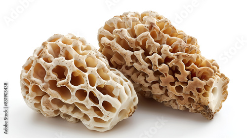 Discover the Exquisite Taste of Freshly Picked Morel Mushrooms, A Culinary Delight Isolated on White Background photo