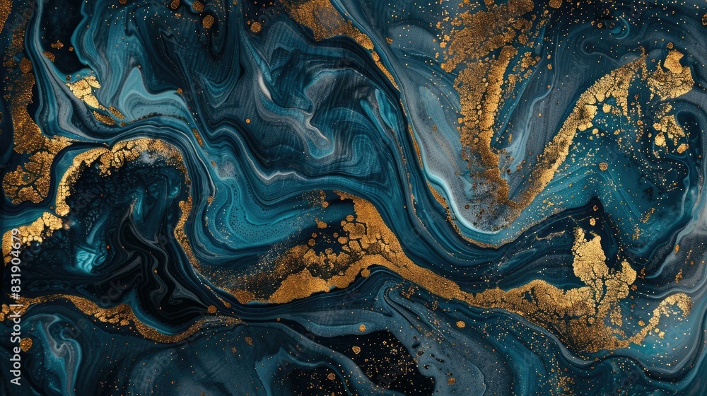 Abstract blue marble background with golden veins, blue and gold colors, Generative AI Abstract blue marble background with golden veins, blue and gold colors, Generative AI