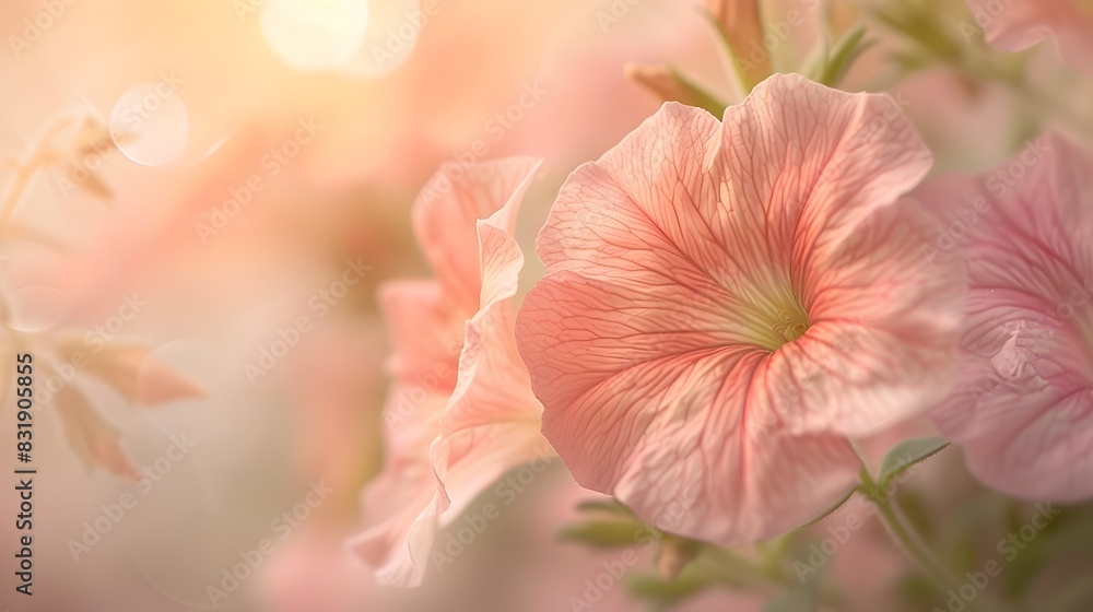 Soft and Velvety Petunia Flower with Dreamy Sunlit Background Soft and Velvety Petunia Flower with Dreamy Sunlit Background