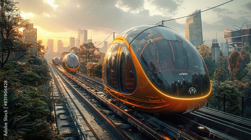 Naklejka premium Image of future essence of urban innovation, highlighting how smart technologies enhance the efficiency and sustainability of a city's transportation systems