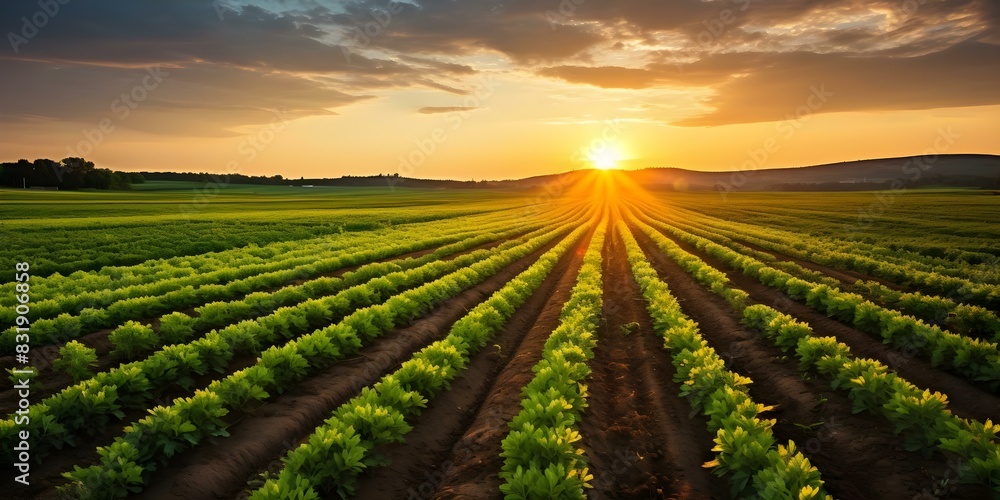 Farmers plowing field with tractors at sunset. Concept Agriculture, Rural Landscape, Farming, Tractors, Sunset Farmers plowing field with tractors at sunset. Concept Agriculture, Rural Landscape, Farming, Tractors, Sunset