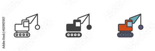 Wrecking ball truck different style icon set