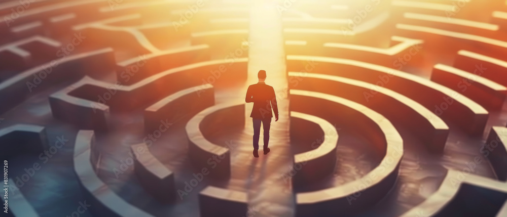 Silhouette of a lone figure stands at the entrance of a labyrinth, symbolic of a complex problem-solving journey. Silhouette of a lone figure stands at the entrance of a labyrinth, symbolic of a complex problem-solving journey.