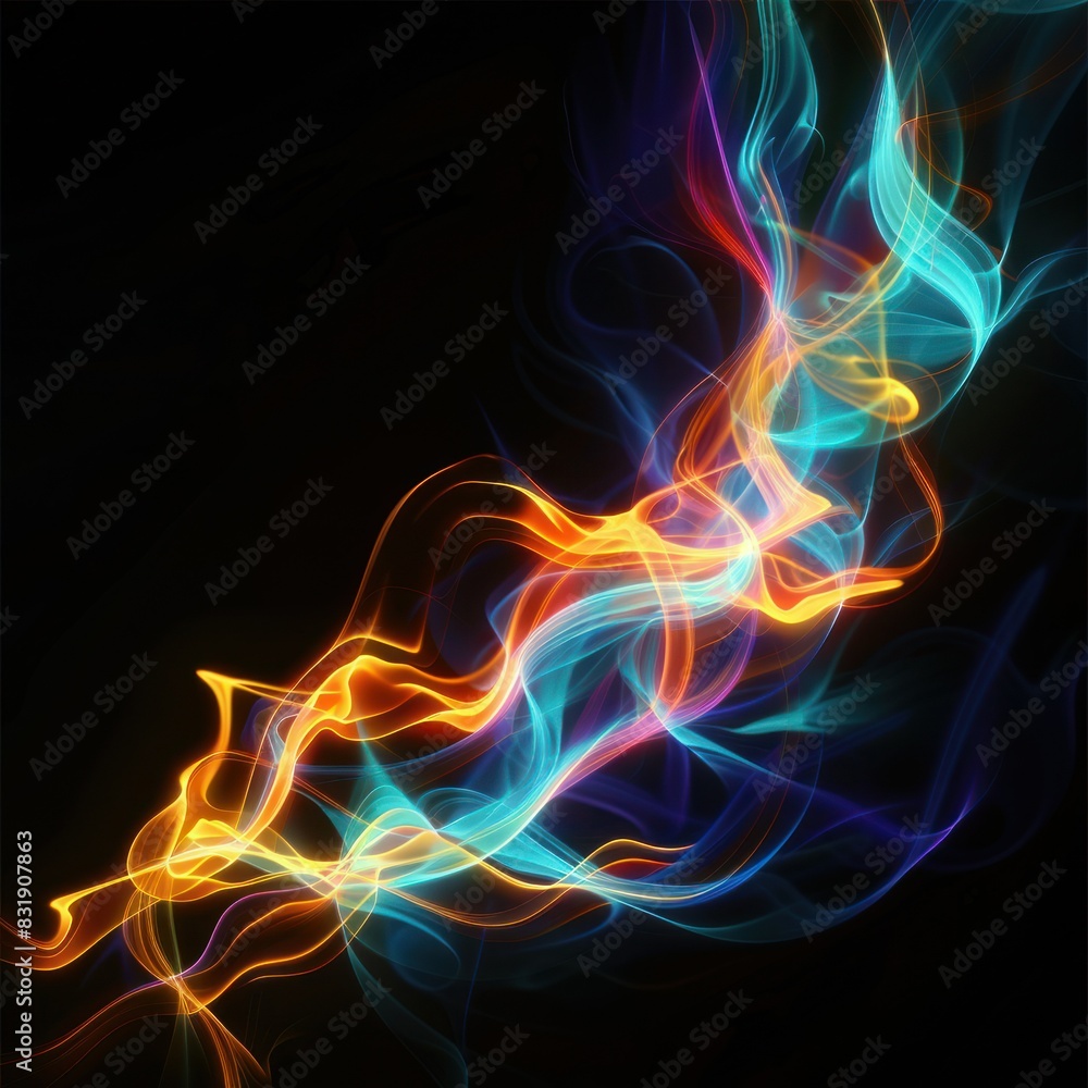 Obraz premium Colorful Smoke Wave Art on Black Background