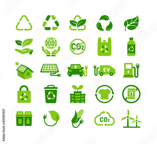 Ecology themed vector icon illustration set ( color green )