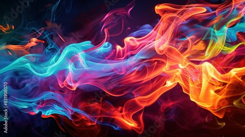 Colorful Smoke Wave Art on Black Background