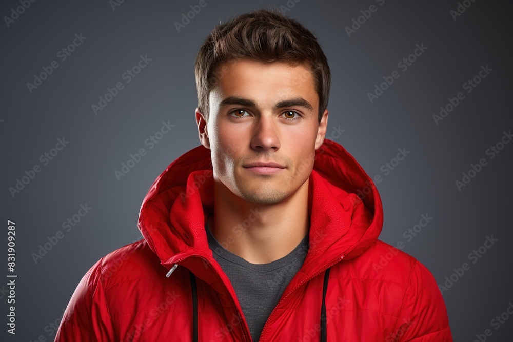 A man in a red hoodie is smiling A man in a red hoodie is smiling