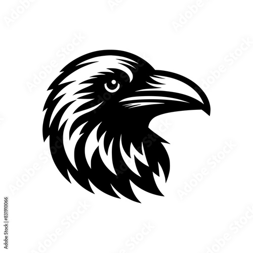 Vector logo of a raven head. black and white illustration of a hawk for a tattoo.