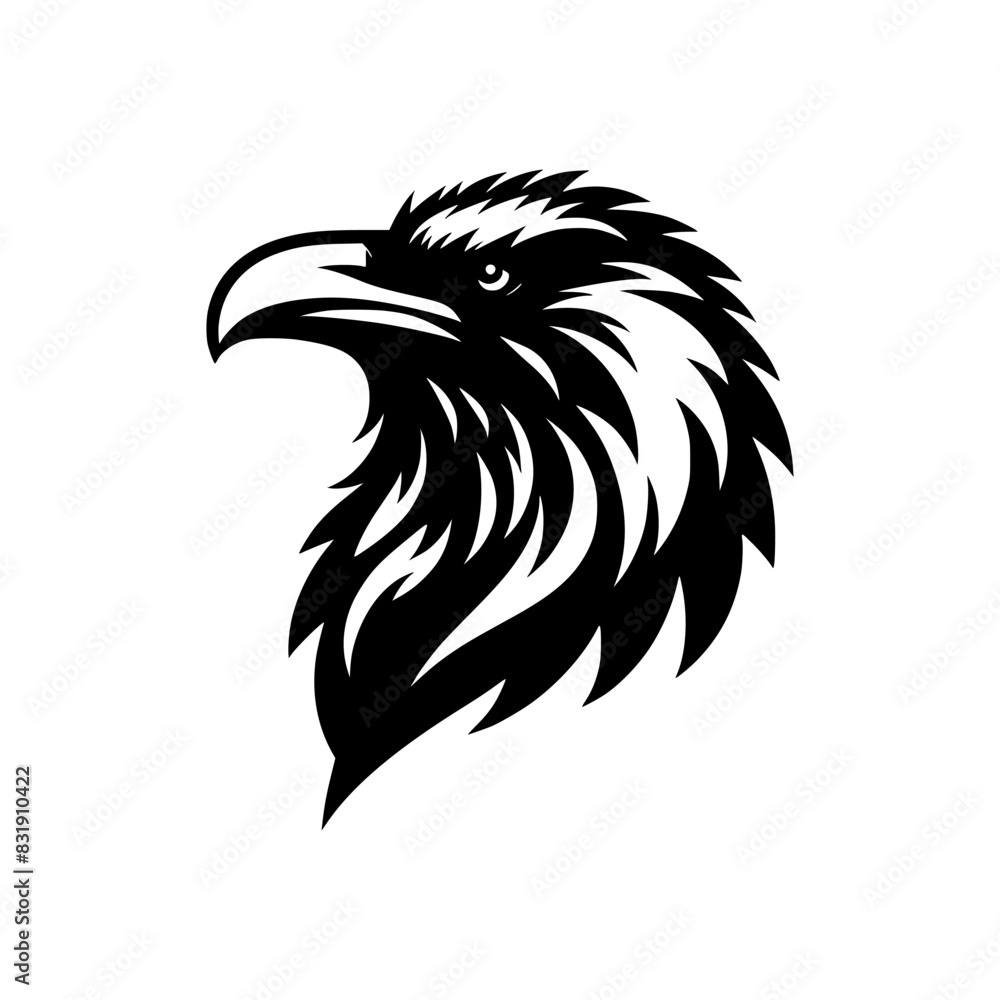 Fototapeta premium Vector logo of a raven head. black and white illustration of a hawk for a tattoo.