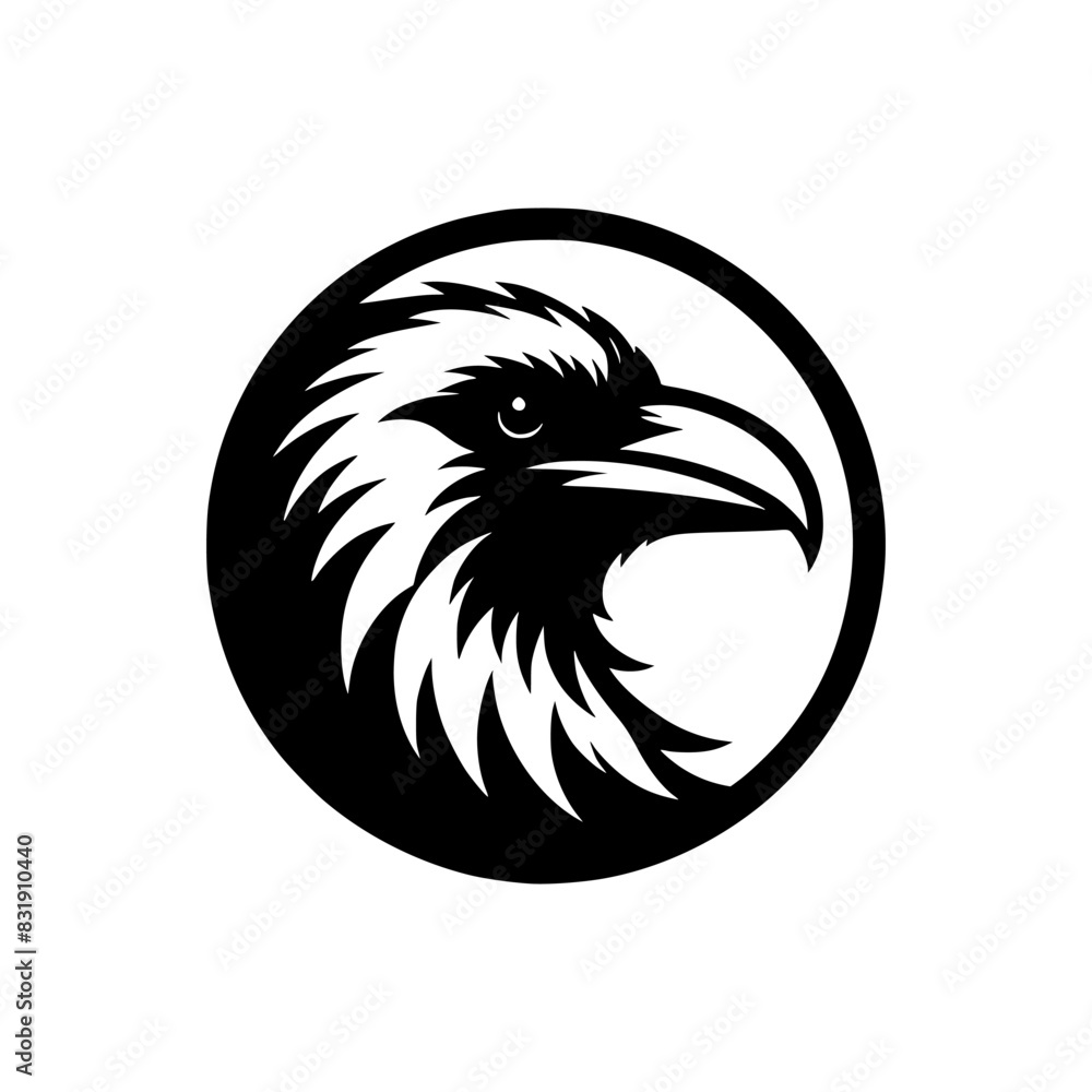 Fototapeta premium Vector logo of a raven head. black and white illustration of a hawk for a tattoo.
