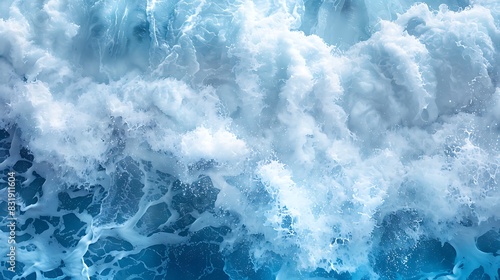 An abstract seascape where azure blues and foamy whites collide, capturing the essence of ocean waves photo