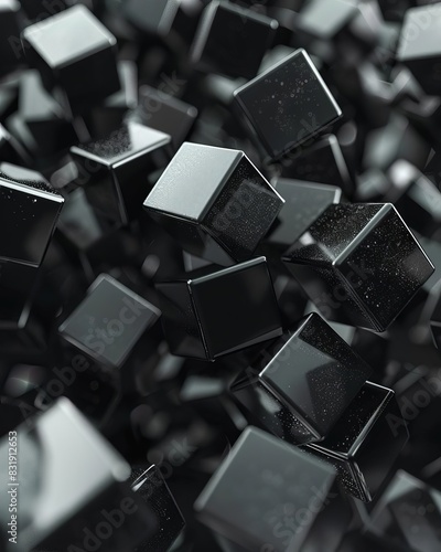 abstract monochromatic chaotic cubes on black empty background