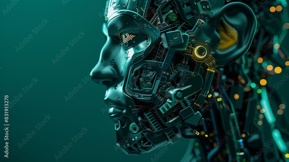 Craft an AI-driven sculpture showcasing futuristic robotic aesthetics, blending sleek metal with intricate circuit patterns Craft an AI-driven sculpture showcasing futuristic robotic aesthetics, blending sleek metal with intricate circuit patterns