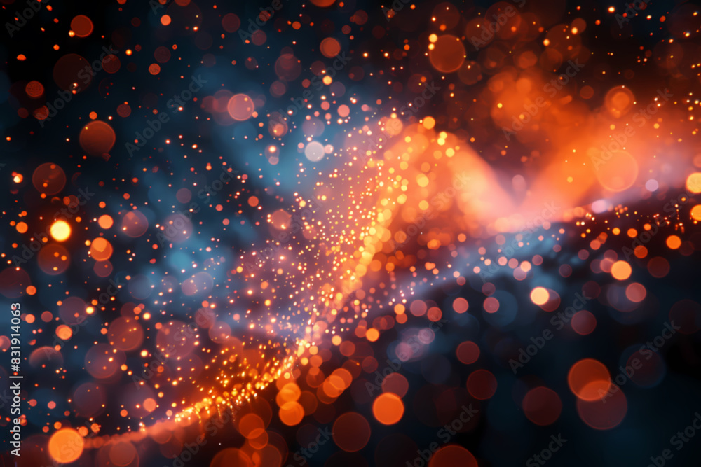 Fototapeta premium Blurred glitter bokeh bombs, gold glitter defocused abstract Twinkly Lights grunge Background.