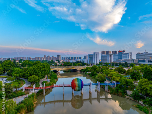 Huaian, Jiangsu Province: China's North-South boundary symbol park in the morning light photo