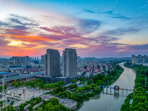 Huaian, Jiangsu Province: China's North-South boundary symbol park in the morning light photo