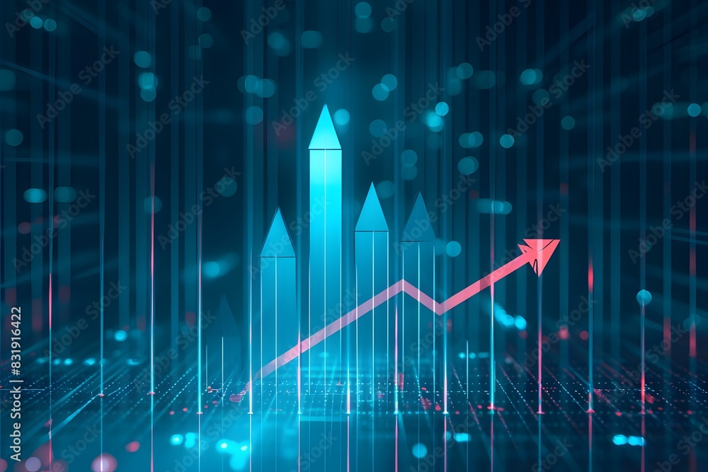 A blue background with glowing arrows pointing upwards, representing ...