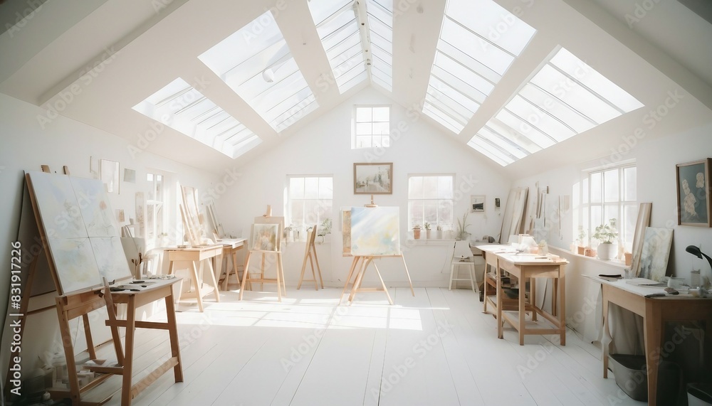 A bright art studio bathed in the natural light from skylights
A bright art studio bathed in the natural light from skylights