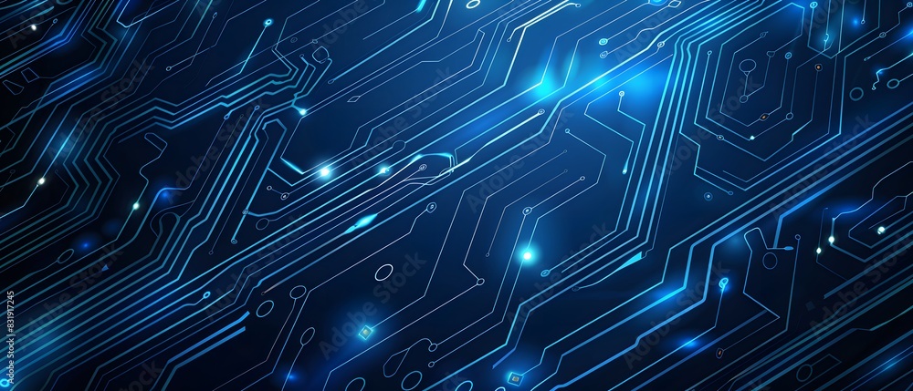 Blue technology background with a circuit board and light effect presentation design template for business, science or tech themes. Vector illustration of a blue digital futuristic abstract Blue technology background with a circuit board and light effect presentation design template for business, science or tech themes. Vector illustration of a blue digital futuristic abstract