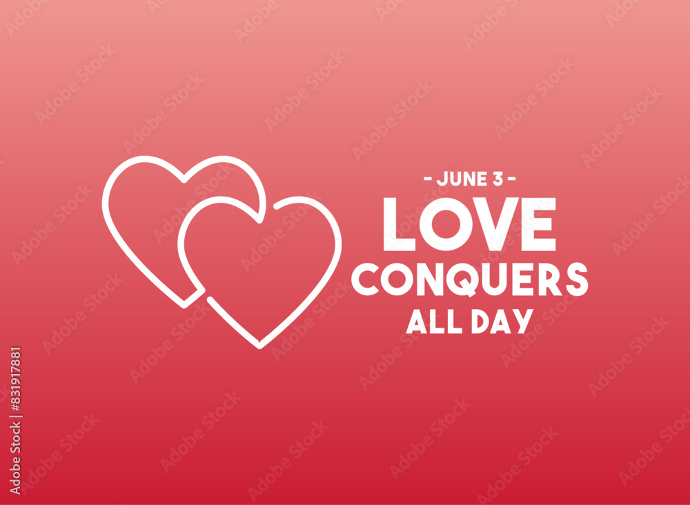 Love Conquers All Day. June 3. Gradient background. Love line icon. Love Conquers All Day. June 3. Gradient background. Love line icon.