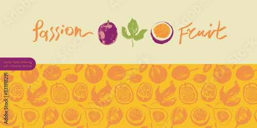 Pattern passion fruit seamless. Hand drawn granadilla illustrations. Exotic fruits ornament. Granadilla background for cosmetics, fruits puree or juice label. Vector fabric tropical fruit banner.