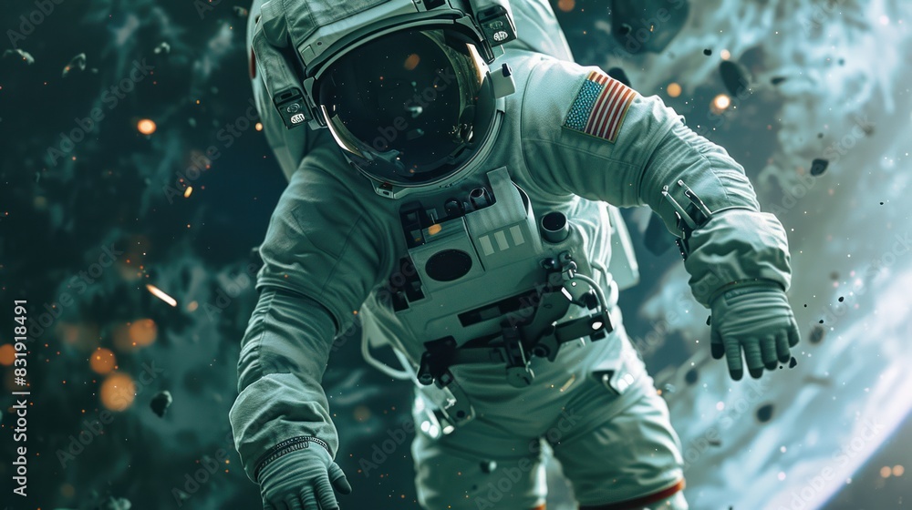 Astronaut in a spacesuit in space, spacewalk, above the surface of the earth. Astronaut in a spacesuit in space, spacewalk, above the surface of the earth.