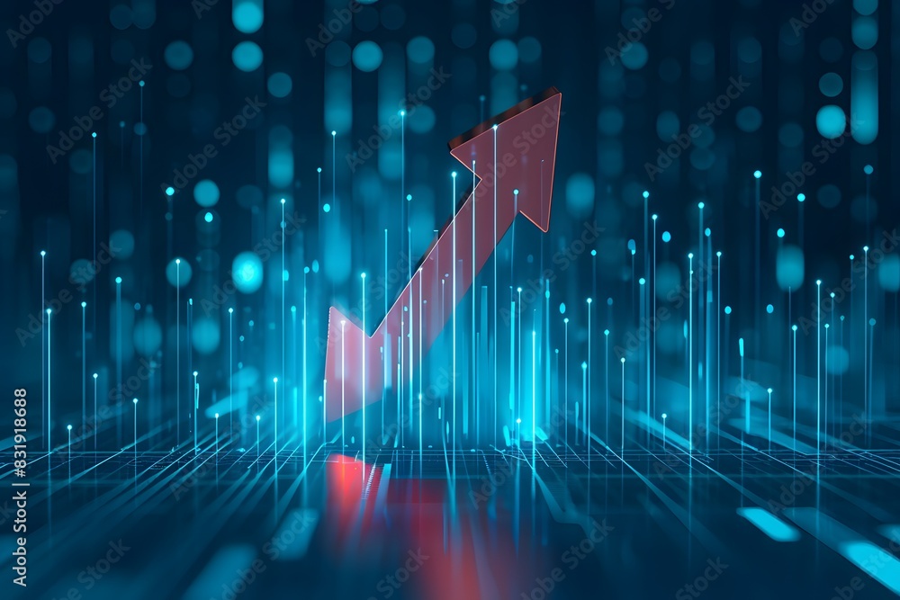 A blue background with glowing arrows pointing upwards, representing ...