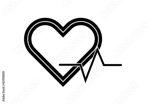Icono negro de corazón con líneas del latido de corazón