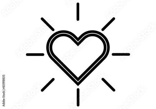 Icono negro corazón rodeado de líneas representando el resplandor