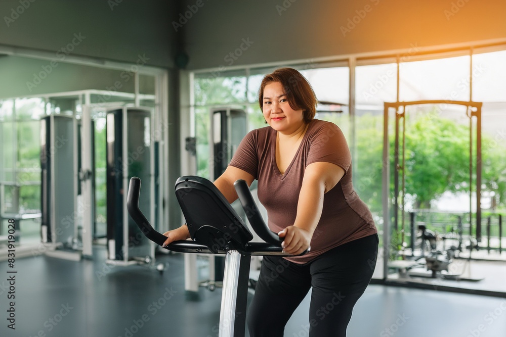 Confident overweight woman, working out in the gym as part of a healthy lifestyle to help her lose weight. Confident overweight woman, working out in the gym as part of a healthy lifestyle to help her lose weight.