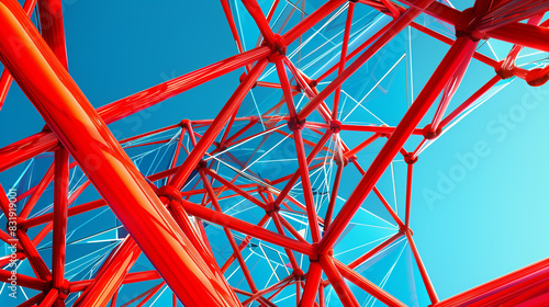 Fototapeta Naklejka Na Ścianę i Meble -  Sky blue plexus links contrast with bright red wireframe for a bold, refreshing look,