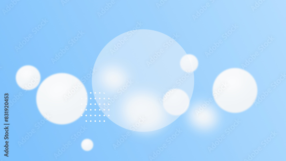 Light blue background with blurry white bubbles in glass morphism style. Light blue background with blurry white bubbles in glass morphism style.