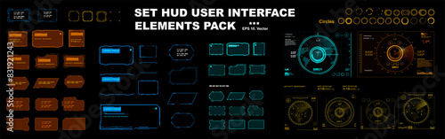 Set of HUD elements frames, windows, dialog frames, radars, sights and circles for the HUD user interface. Modern dialog boxes, frames and interface elements. Big vector set of HUD elements