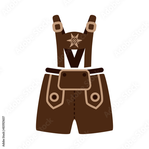 Leather pants. Lederhose. These are traditional German leather shorts. German clothes for men. Vector illustration isolated on a white background for design and web.