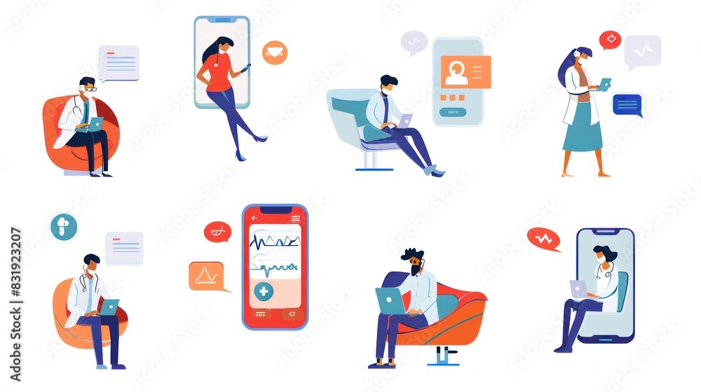 Man consults doctor online via internet on tablet. Vector illustration Man consults doctor online via internet on tablet. Vector illustration