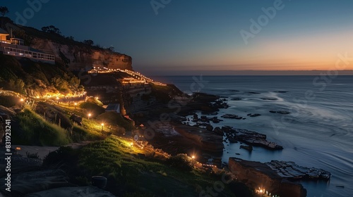 A scenic cliffside with shimmering lights sets the stage for an enchanting coastal light festival.