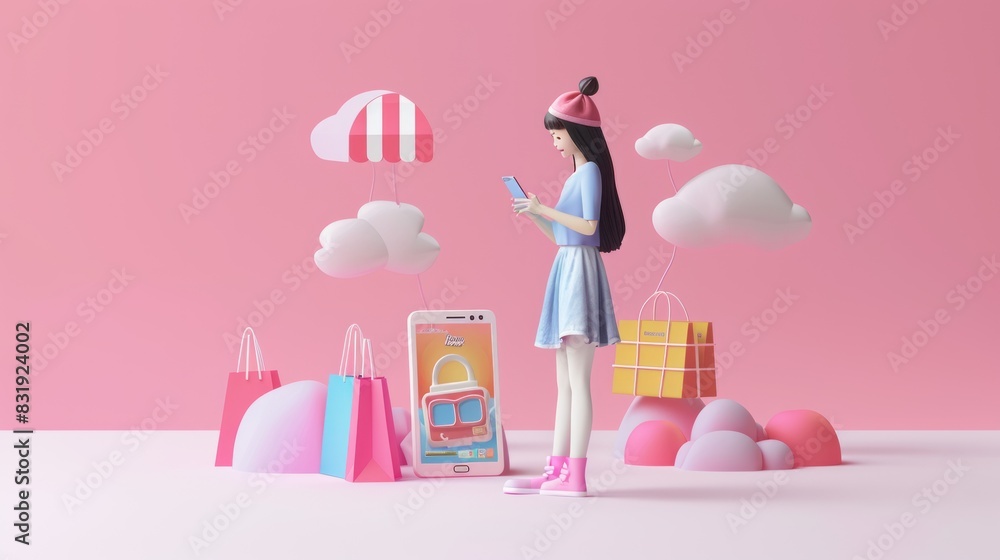 Online sales via the internet Consumerism, people, concept. 3D vector illustration. Online sales via the internet Consumerism, people, concept. 3D vector illustration.