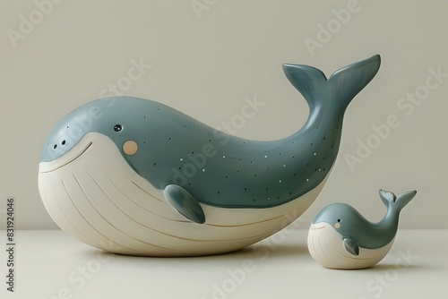 Playful Stylized Whale Art in Soft Blue photo