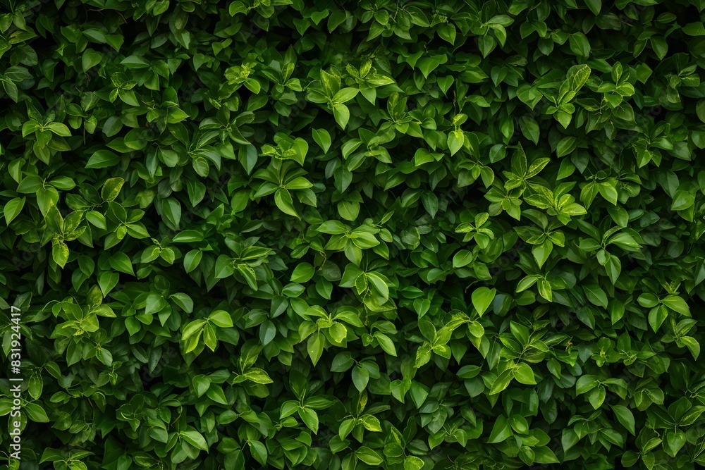 A dense, lush green foliage background with dark and moody lighting. The leaves create an intricate pattern of textures and shapes, creating depth in the visual composition. A dense, lush green foliage background with dark and moody lighting. The leaves create an intricate pattern of textures and shapes, creating depth in the visual composition.