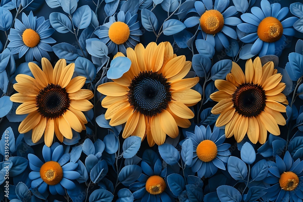 Cheerful Sunflower and Foliage Graphic Artwork Cheerful Sunflower and Foliage Graphic Artwork