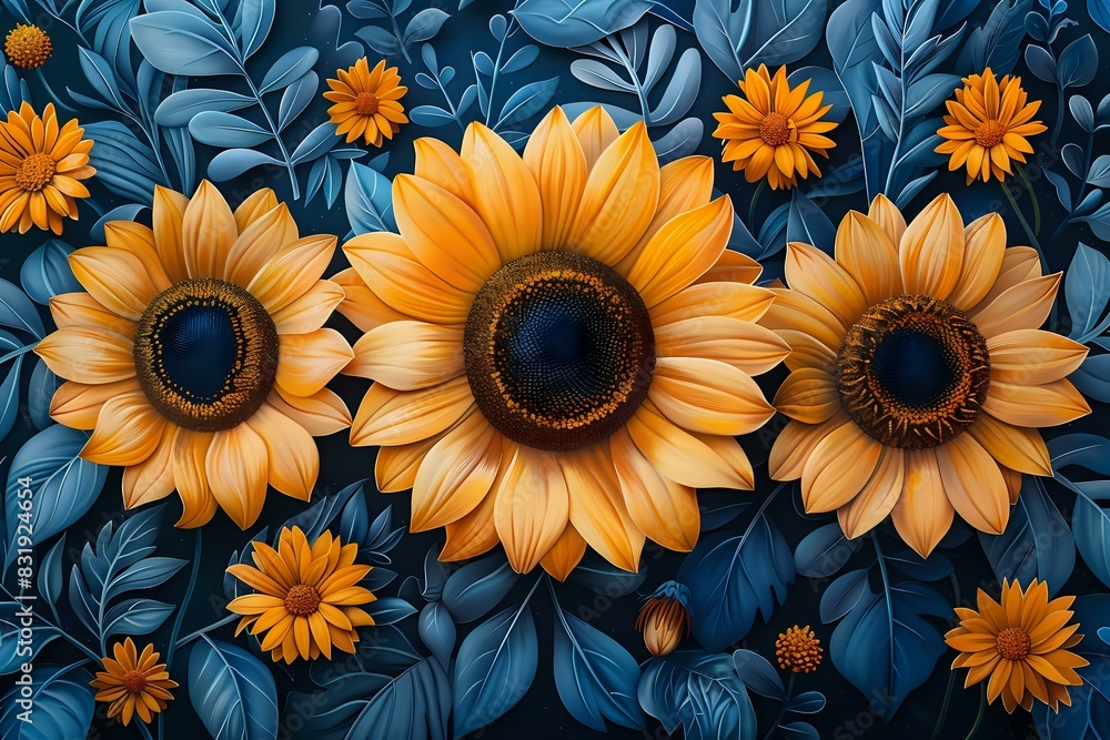 Symmetrical Sunflower Design with Vibrant Yellow Hues Symmetrical Sunflower Design with Vibrant Yellow Hues