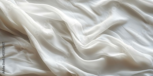 Top view of white crumpled linen fabric texture for eco textiles. Concept Eco Textiles, White Linen, Fabric Texture, Top View, Crumpled Texture photo