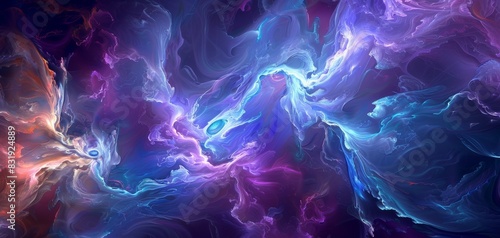 Abstract Plasma Fields swirling in a digital masterpiece, shining with electric blues and purples photo