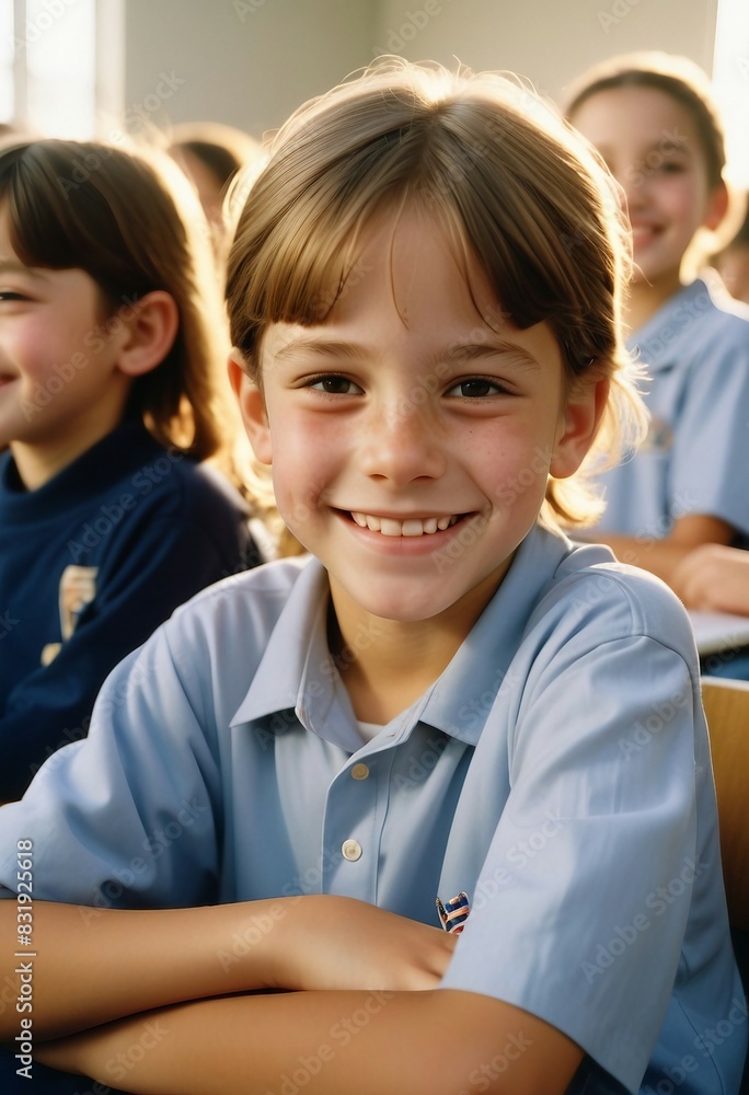 primary smart american school student wit sincere smile sitting in the front row
primary smart american school student wit sincere smile sitting in the front row