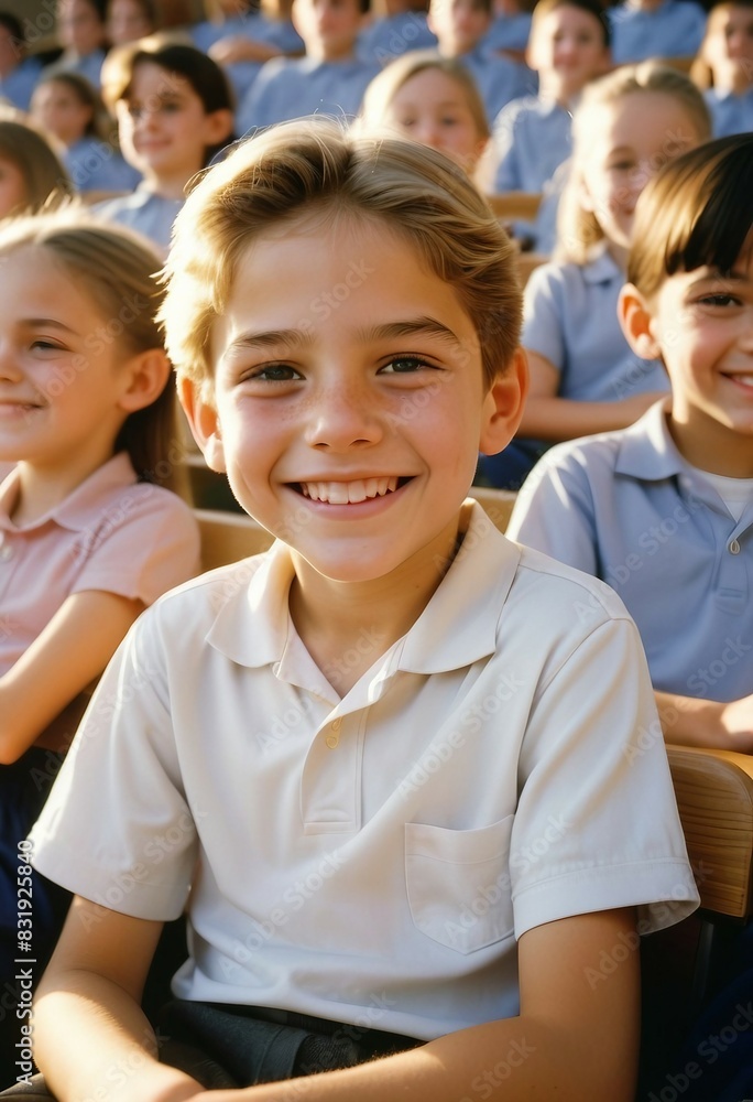 primary smart american school student wit sincere smile sitting in the front row
primary smart american school student wit sincere smile sitting in the front row